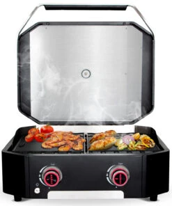 COZZE Plancha 600 / Plancha Grill Mit 2 Gusseisen Grillplatten -Grillen im Freien COZZE Plancha 600 2 Brenner Gasgrill Food