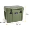 Petromax Kühlbox 25 Liter Oliv - Inkl. Sitzkissen, Haft-Unterlage Und Einsatzkorb 2 Petromax Kühlbox 25 Liter Oliv - Inkl. Sitzkissen, Haft-Unterlage Und Einsatzkorb -Grillen im Freien Petromax Kuehlbox kx25 oliv Abmessungen aussen