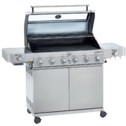 Rösle Edelstahl Gasgrill Videro G6-S VARIO+ - Limited Edition Modell 2023 - X-DEAL Inkl. Abdeckhaube, Grillplatte Und Drehspieß -Grillen im Freien Roesle Videro 25528 G6 S Edelstahl Deckel offen